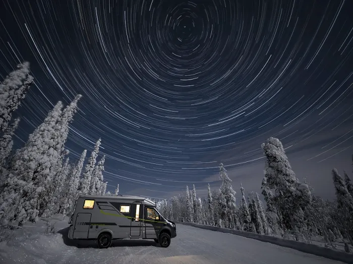 Framed Print : Travelling by motorhome in wintry Lapland Framed Print : Travelling by motorhome in wintry Lapland