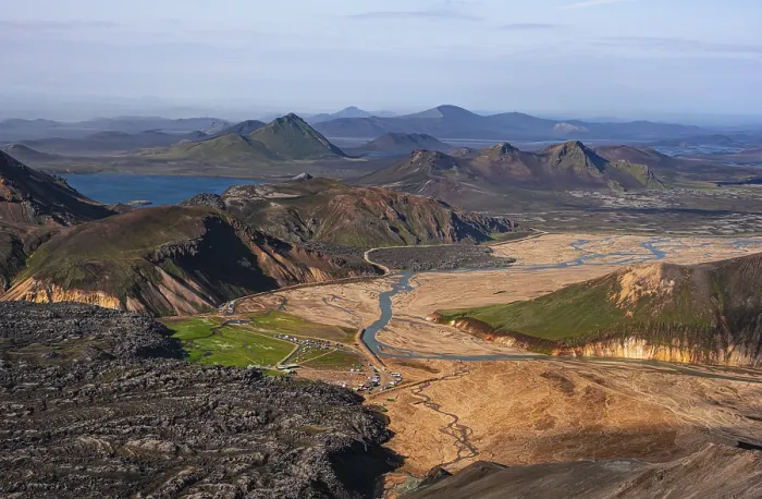 Framed Print : Trekking trail Laugavegur, Landmannalaugar Camp