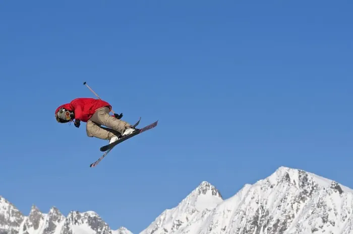 Framed Print : Trick skier in Andermatt, Uri, Switzerland, Europe Framed Print : Trick skier in Andermatt, Uri, Switzerland, Europe