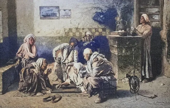 Framed Print : Trick-track player in an Egyptian coffee house