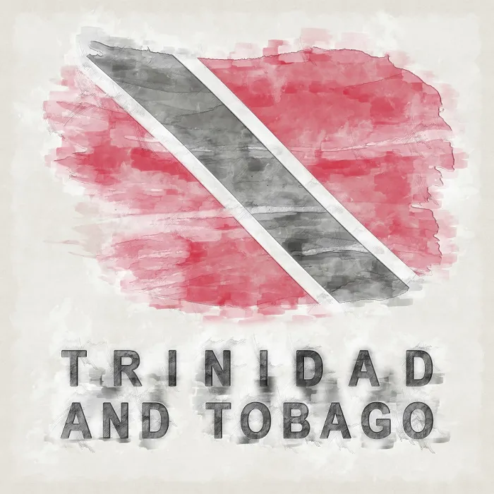 Framed Print : Trinidad and Tobago National Colors with Country Name Background