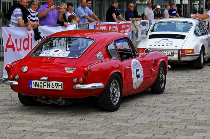 Framed Print : Triumph GT6 MK2, red classic car at a rally