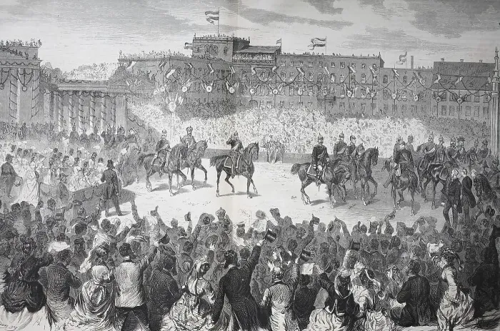 Framed Print : The triumphal procession of the Emperor and his troops through the Brandenburg Gate in Berlin on 16 June 1871