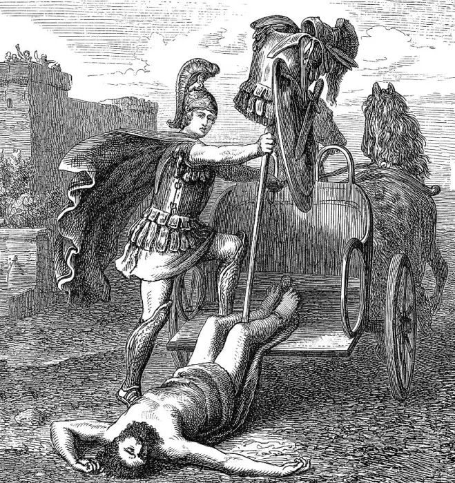 Framed Print : Triumphant Achilles dragging Hector's lifeless body in front of the Gates of Troy Framed Print : Triumphant Achilles dragging Hector's lifeless body in front of the Gates of Troy
