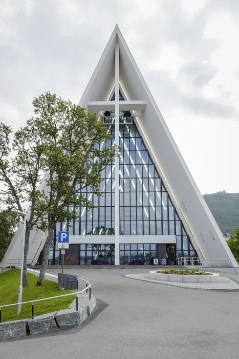 Framed Print : TROMSO, FINLAND - JULY 27, 2016: Front view of the Arctic Cathedral in Tromso Norway
