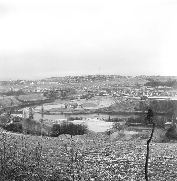 Framed Print : Trondheim Norway 1949. A view over the city with Nidelva river. Kristoffersson ref AU40-9