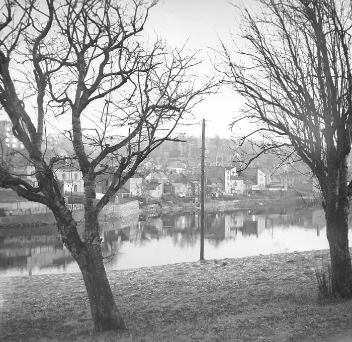 Framed Print : Trondheim Norway 1949. A view over the city with Nidelva river. Kristoffersson ref AU41-4