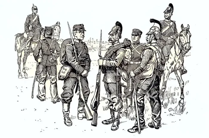 Framed Print : Troops from southern Germany, Wuerttemberger on the left Framed Print : Troops from southern Germany, Wuerttemberger on the left