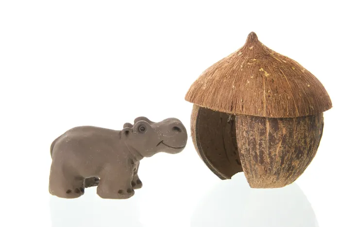 Framed Print : Tropical straw hut with hippo isolated over white background Framed Print : Tropical straw hut with hippo isolated over white background