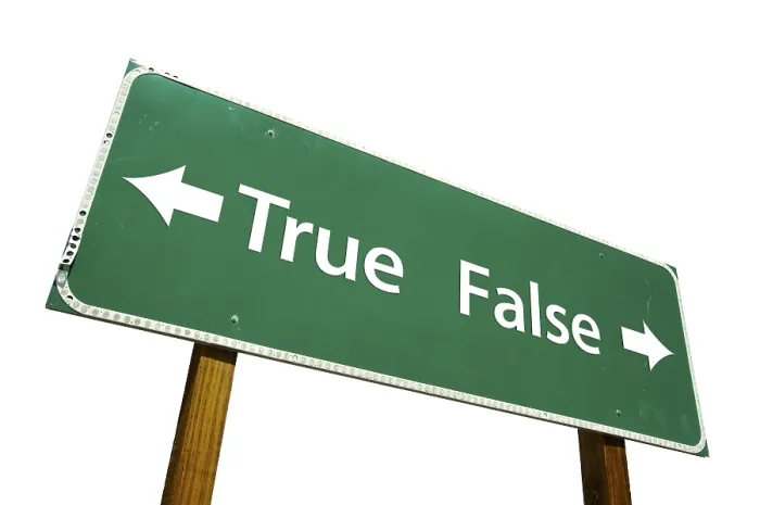Framed Print : True, false road sign isolated on white with clipping path