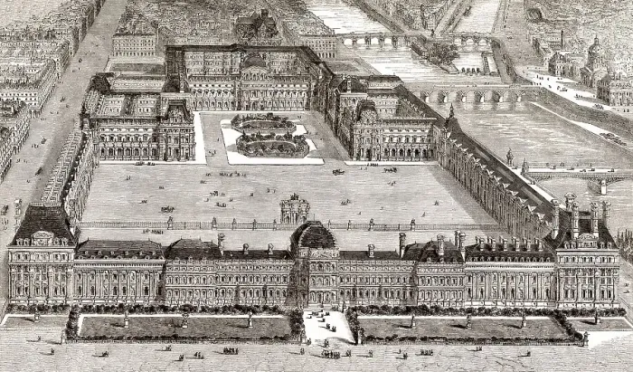 Framed Print : The Tuileries Palace, Tuileries Garden and the Louvre Palace