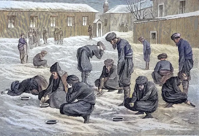 Framed Print : Turkish prisoners in Russia perform their ablutions and prayers in the snow-covered courtyard Framed Print : Turkish prisoners in Russia perform their ablutions and prayers in the snow-covered courtyard