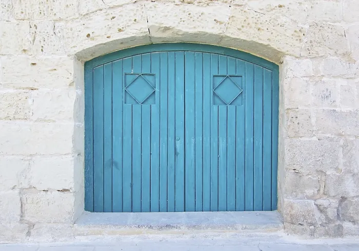 Framed Print : Turquoise blue wood door. Painted doors of Malta series
