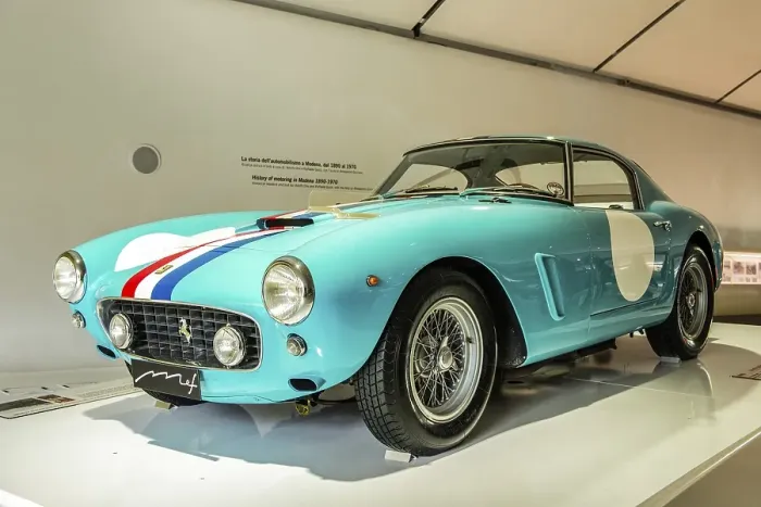 Framed Print : Turquoise Ferrari classic car, Museo Enzo Ferrari