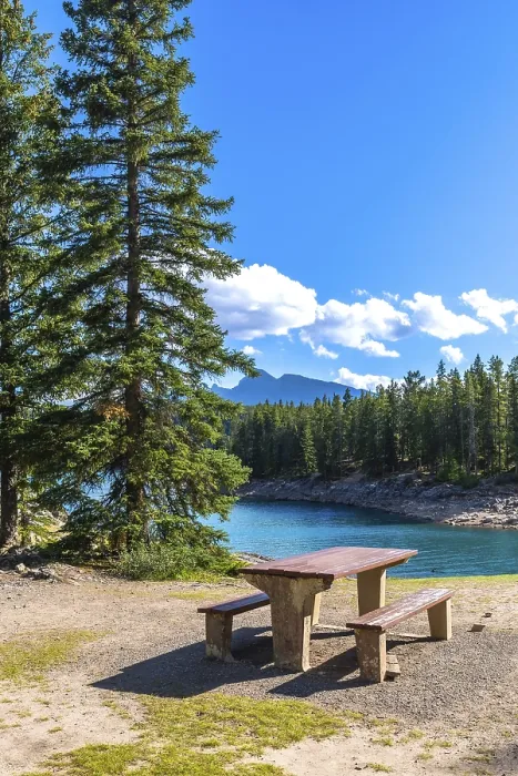 Framed Print : Turquoise waters of lake minnewanka sparkle under a bright blue sky Framed Print : Turquoise waters of lake minnewanka sparkle under a bright blue sky