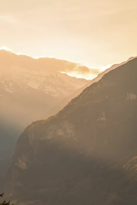 Framed Print : Twilight over the mountains in the soft light of the sunset