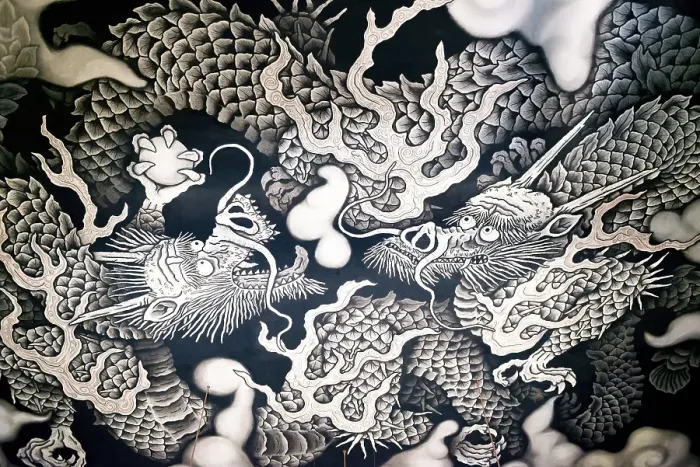 Framed Print : Twin Dragon Painting, ceiling painting by artist Koizumi Junsaku Framed Print : Twin Dragon Painting, ceiling painting by artist Koizumi Junsaku