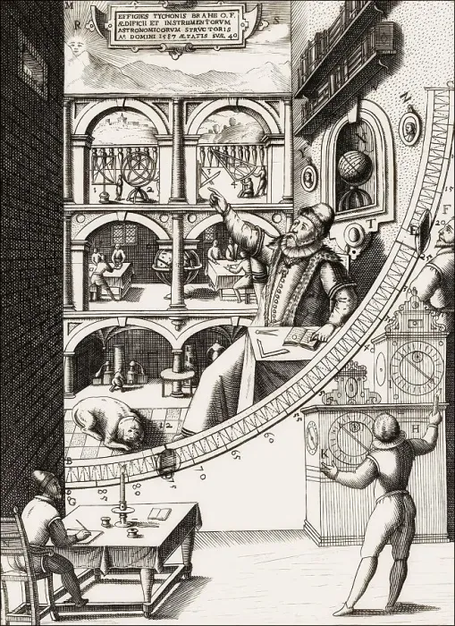 Framed Print : Tycho's Wall Quadrant, Tycho Brahe in his Uraniborg observatory