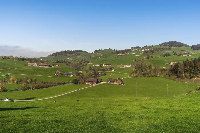 Framed Print : Typical landscape in Appenzellerland with farmhouses