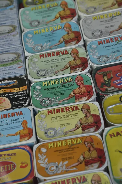 Framed Print : Typical Portuguese sardine cans in a deli