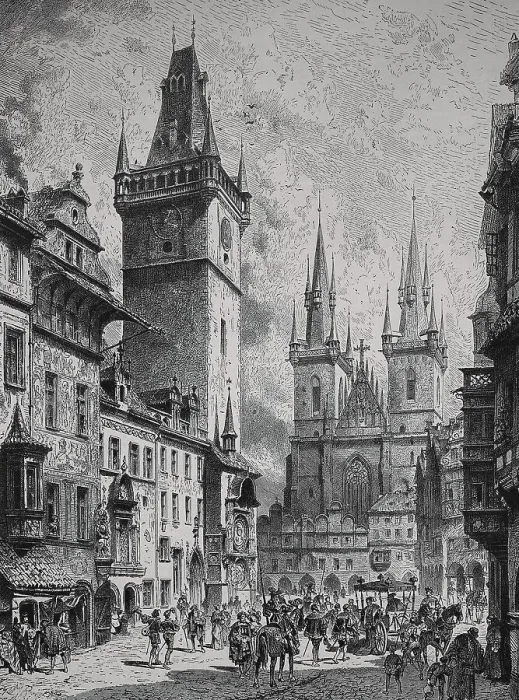 Framed Print : A typical town scene in the Middle Ages