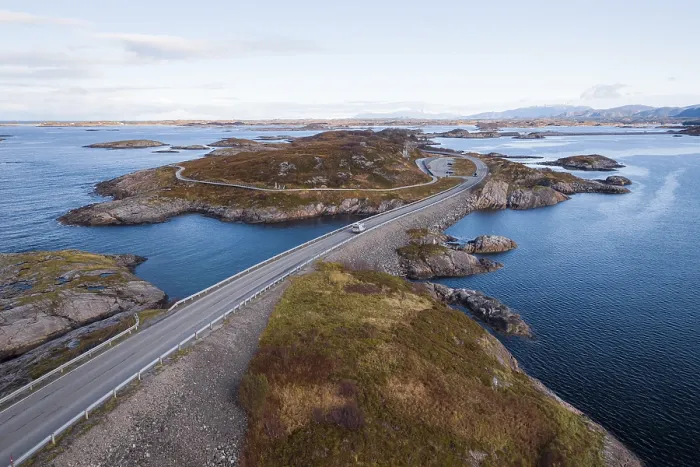 Framed Print : UAV recording, campervan on the island link road Atlantic Ocean Road