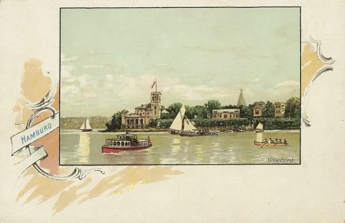 Framed Print : Uhlenhorst, Hamburg, Germany, postcard with text