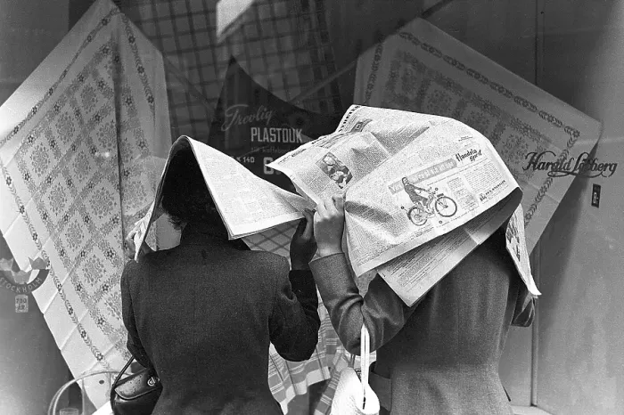 Framed Print : Umbrellas in the 1950s