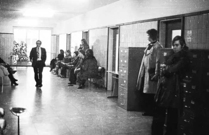 Framed Print : Unemployed people in the corridors of the Gelsenkirchen Labour Office on 28