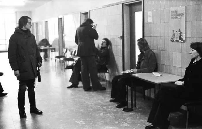 Framed Print : Unemployed people in the corridors of the Gelsenkirchen Labour Office on 28