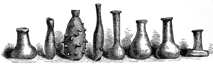 Framed Print : Unguentarium, balsamarium, lacrimarium or tear jars, small glass vessels for ointments, medicine or similar substances, archaeological finds from Tbilisi, use since antiquity, narrow bottle neck, archaeological finds, history of mankind, Georgia