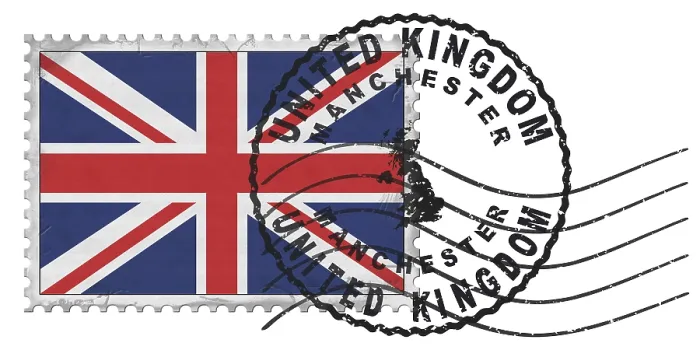 Framed Print : United Kingdom Manchester Stamp with National Flag and Postmark Framed Print : United Kingdom Manchester Stamp with National Flag and Postmark