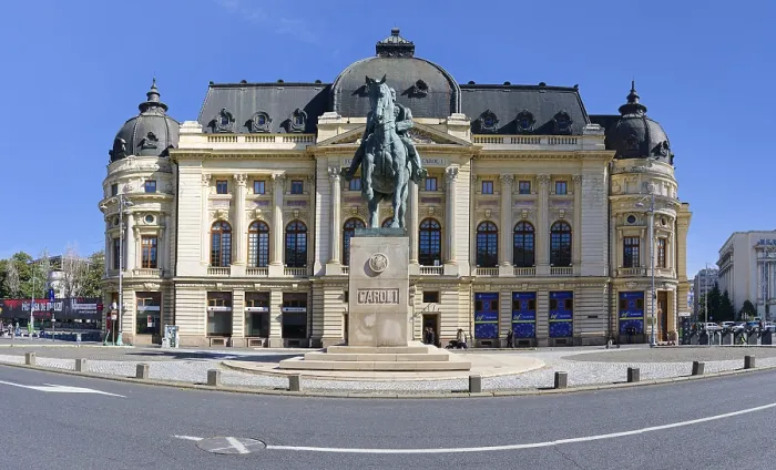 Framed Print : University library with the equestrian statue of King Charles I of Romania