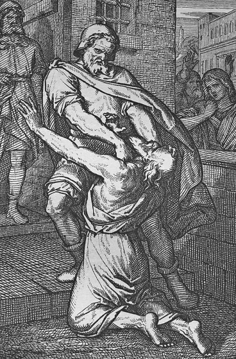 Framed Print : The unmerciful servant, historic steel engraving from 1860