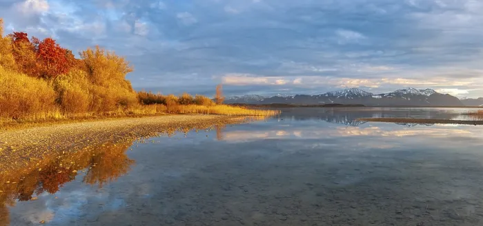Framed Print : Untouched shore of Lake Chiemsee in autumn