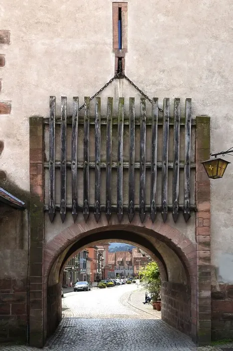 Framed Print : Upper gate tower of the Haigeracher Tor from the 17th century with wooden portcullis