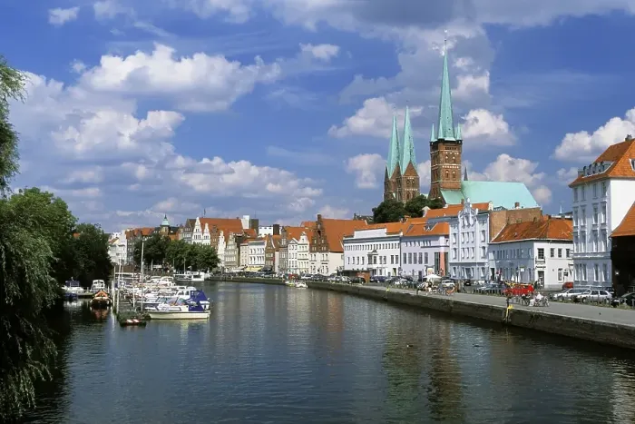 Framed Print : Upper trave river, Luebeck, Schleswig Holstein