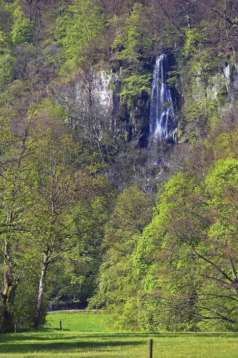 Framed Print : Urach waterfall surrounded by trees
