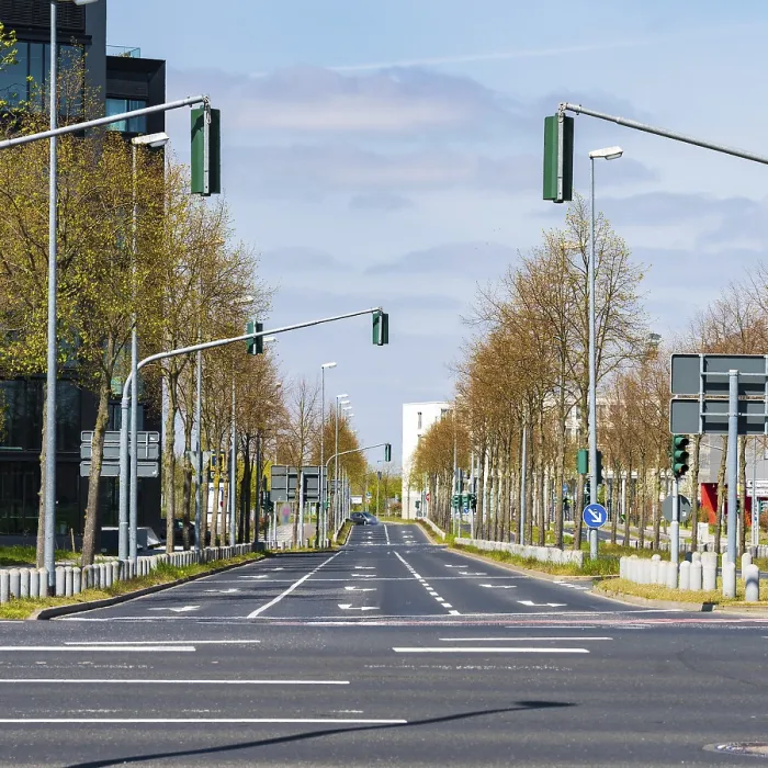 Framed Print : Urban city street. empty highway with cityscape