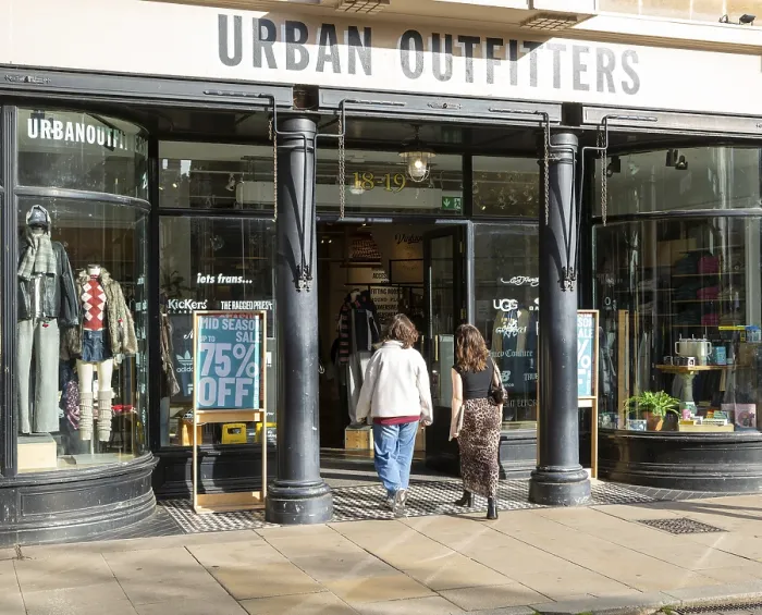 Framed Print : Urban Outfitters clothes shop store in city centre