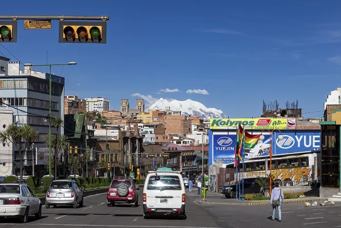 Framed Print : Urban street with traffic and billboards