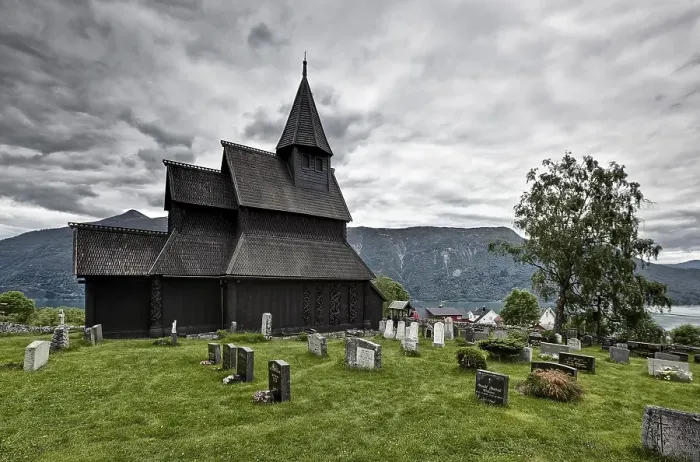 Framed Print : Urnes Stave Church at Lustrafjord
