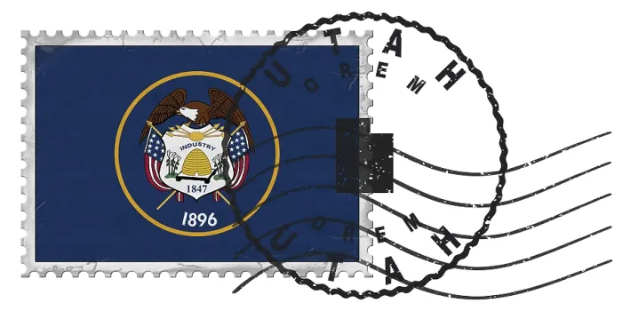 Framed Print : Utah Orem Stamp with National Flag and Postmark