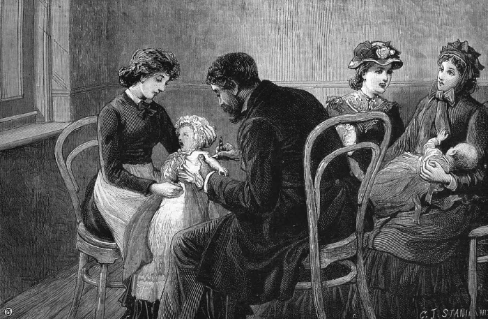 Framed Print : Vaccination, historic image, 1883 Framed Print : Vaccination, historic image, 1883