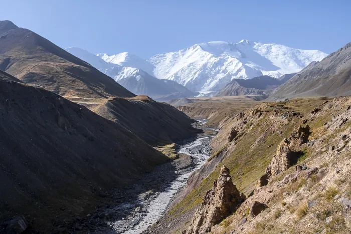 Framed Print : Valley with river Achik Tash between high mountains