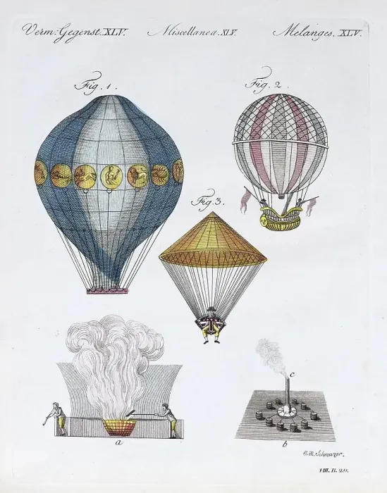 Framed Print : Various airships, hand-coloured copper engraving from Friedrich Justin Bertuch picture book for children Framed Print : Various airships, hand-coloured copper engraving from Friedrich Justin Bertuch picture book for children