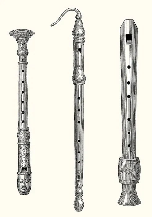 Framed Print : Various forms of old woodwind instruments