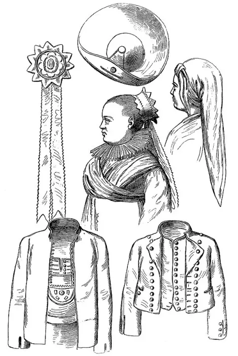 Framed Print : Various garments of the festive traditional costume of the Hummeln Framed Print : Various garments of the festive traditional costume of the Hummeln