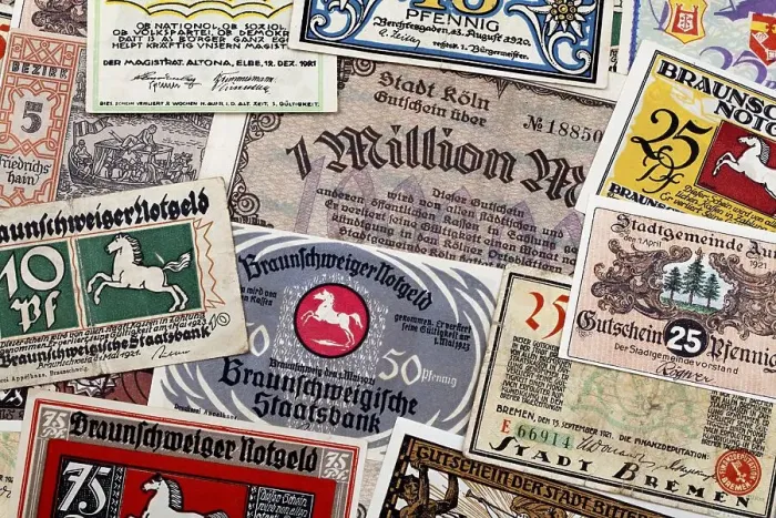Framed Print : Various historic German bank notes