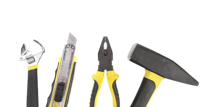 Framed Print : Various worker tools. Isolated on white background Framed Print : Various worker tools. Isolated on white background